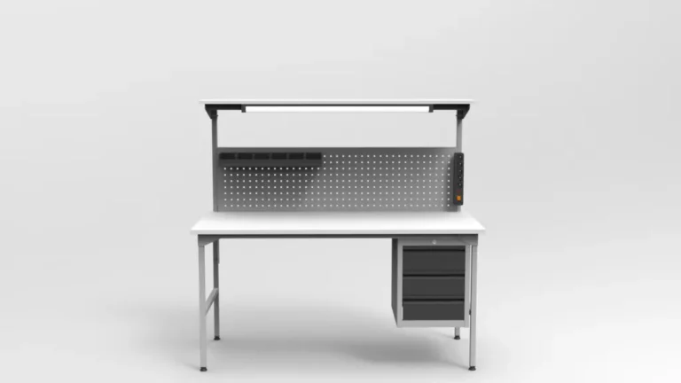 Stół montażowy 120x70 cm z LED 40 W i tablicą perforowaną RA Construction EC-3-0003 front