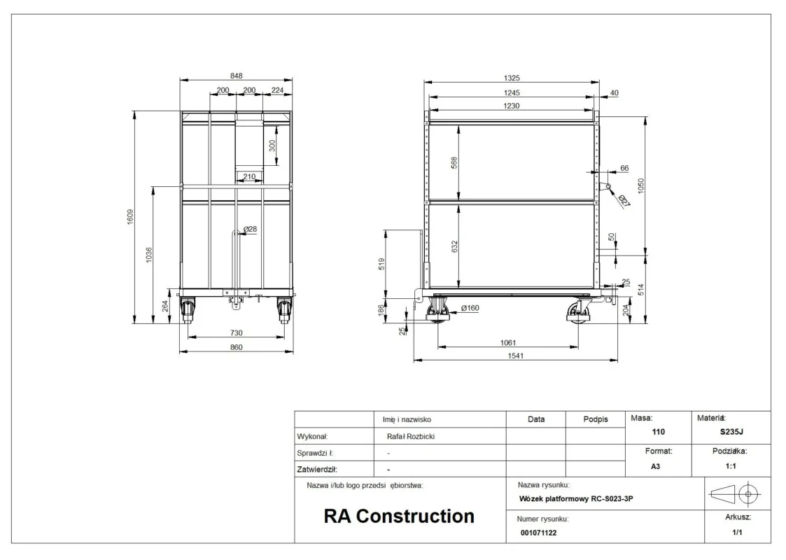 Wózek wagonowy RC-S023 wymiary 2