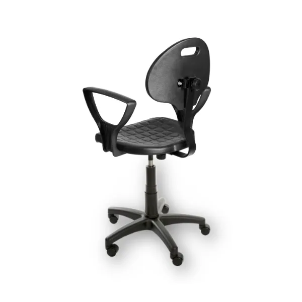 Krzesło przemysłowe z kółkami, oparciem i regulacją RA-ERGO_PUR_PD_WH 2