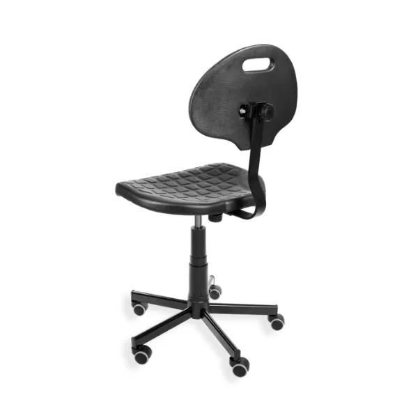 Krzesło laboratoryjne z oparciem, regulacją, kółkami i podnóżkiem RA-PUR_MAX_WH 2