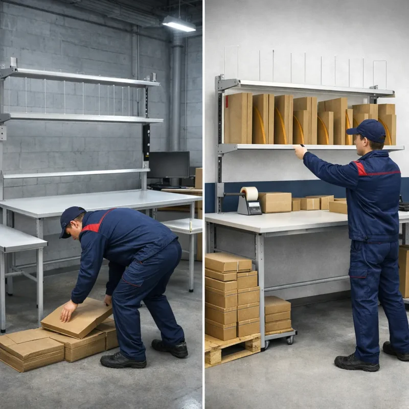 audyt-stanowiska-pakowania-kartony-na-podlodze-vs-polki